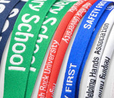 A close-up of Brady People ID custom woven-in lanyards